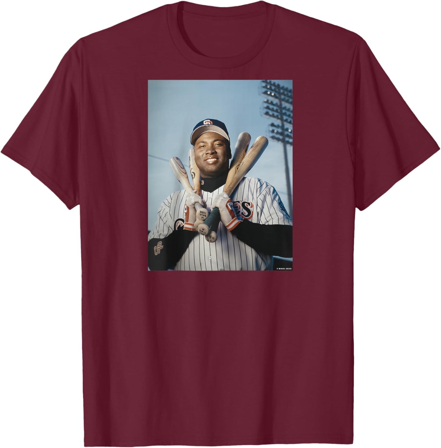 Tony Gwynn Fielder San Diego Mr Padres by Michael Grecco Raglan Baseball T-Shirt - T-Shirt | Maroon