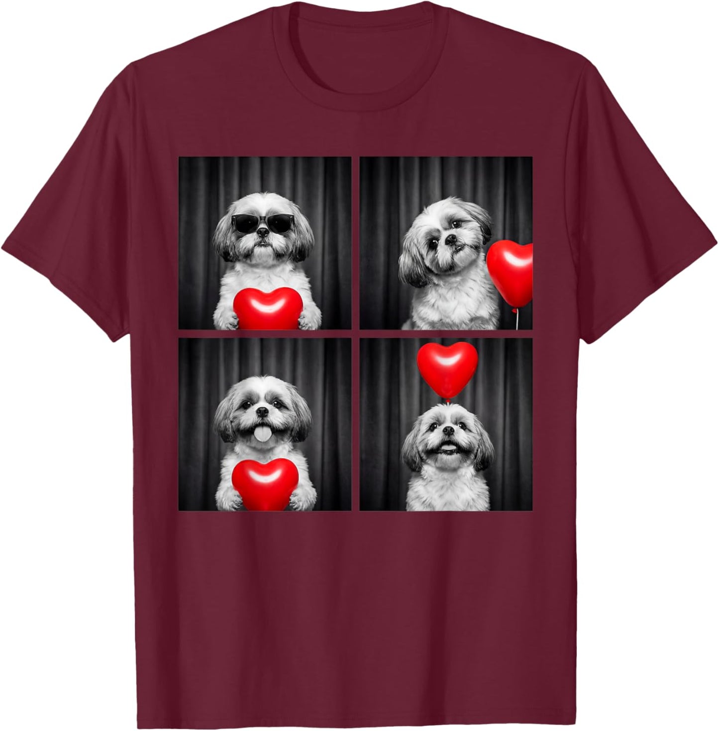 Funny Shih Tzu Photobooth Dog Lover Design Valentines T-Shirt - T-Shirt | Maroon