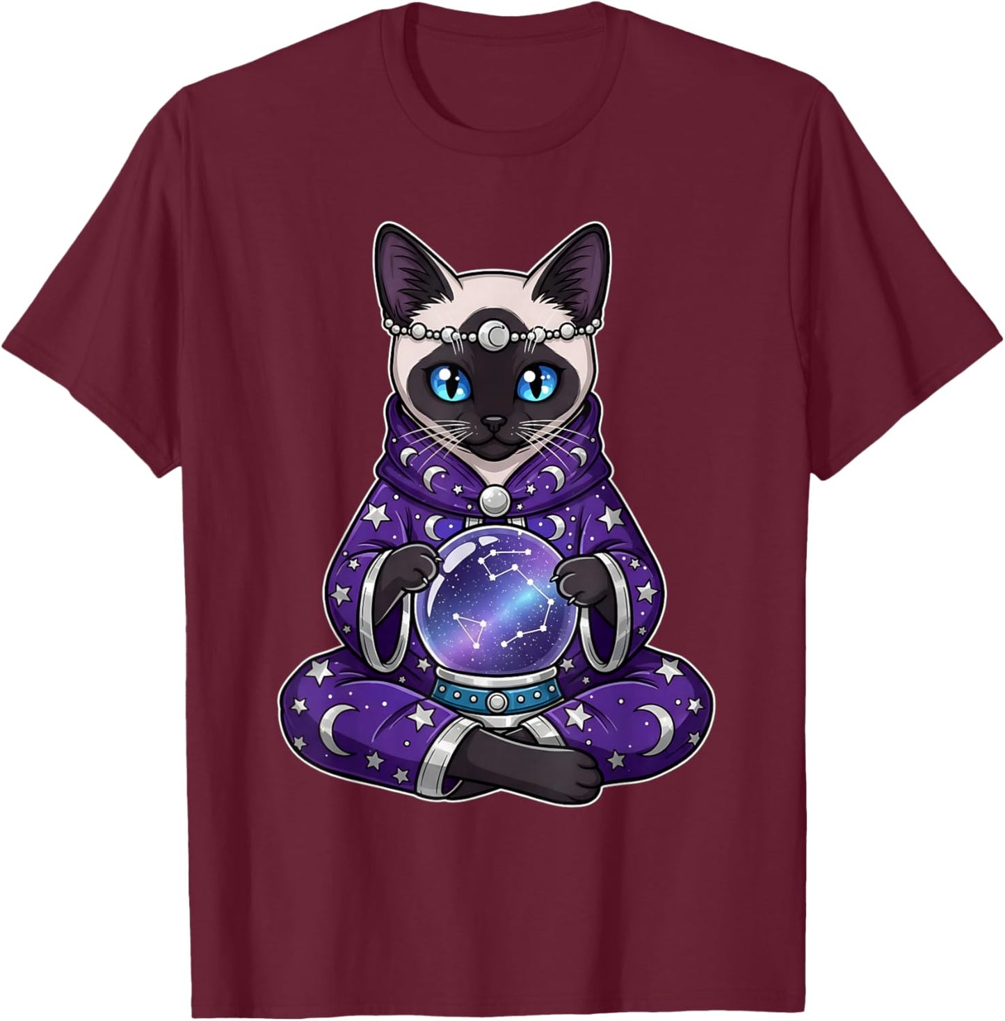 Celestial Cat Oracle Tarot Card Mystical Cats T-Shirt - T-Shirt | Maroon