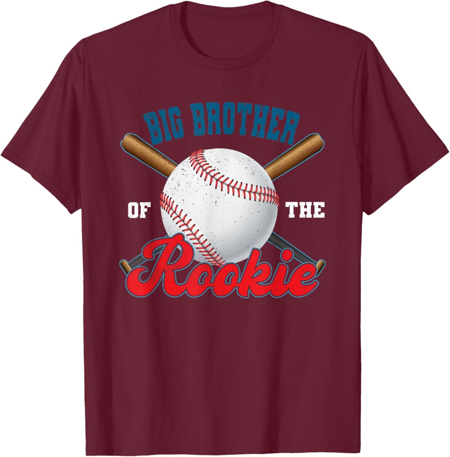 Big Brother Rookie of Year 1st Birthday Baseball Theme T-Shirt - T-Shirt | Maroon