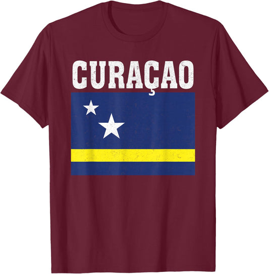 Curacao Flag Patriotic National Roots Souvenir T-Shirt - T-Shirt | Maroon