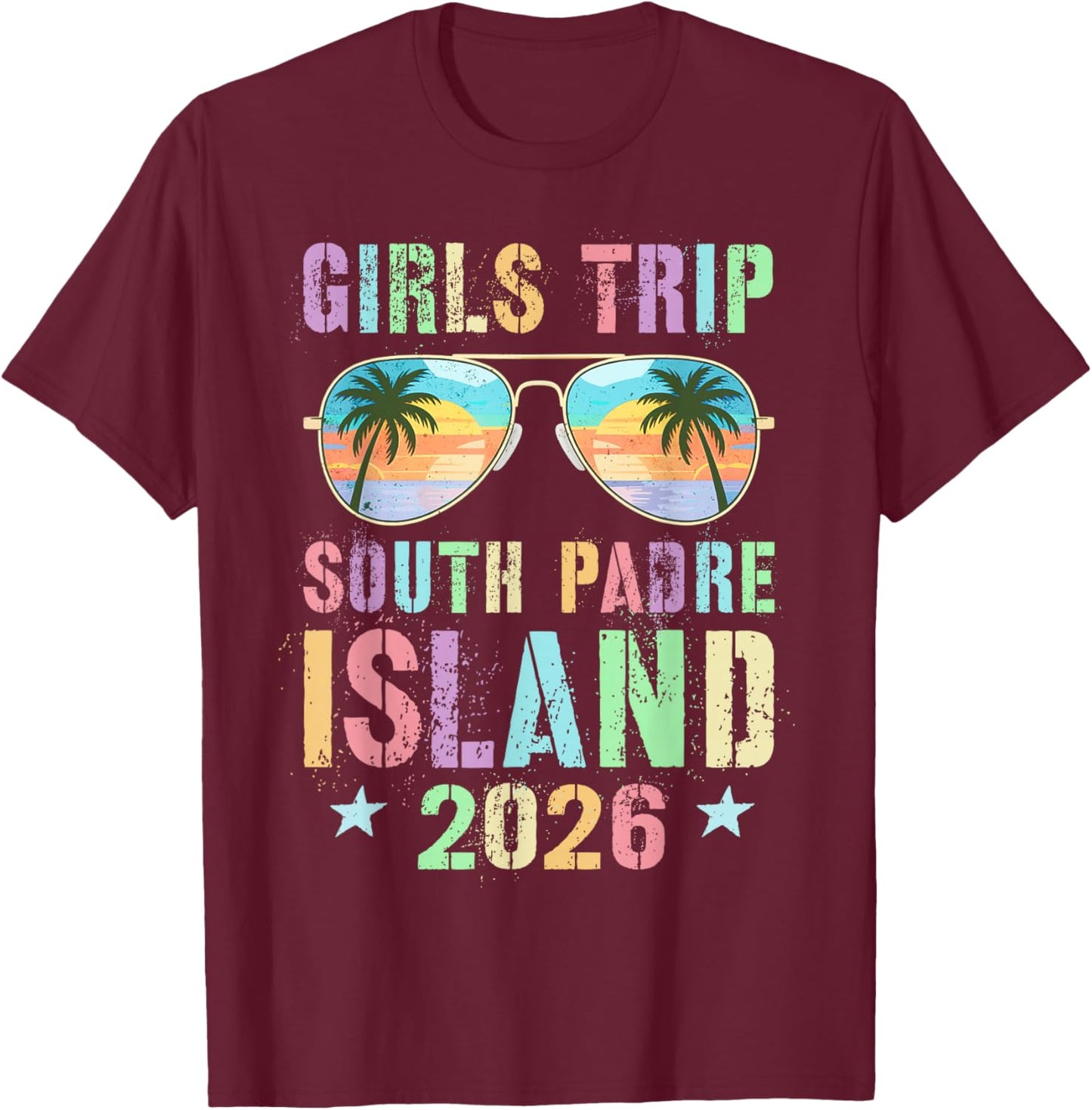 Vintage Girls Trip South Padre Island 2026 Travel Holiday T-Shirt - T-Shirt | Maroon