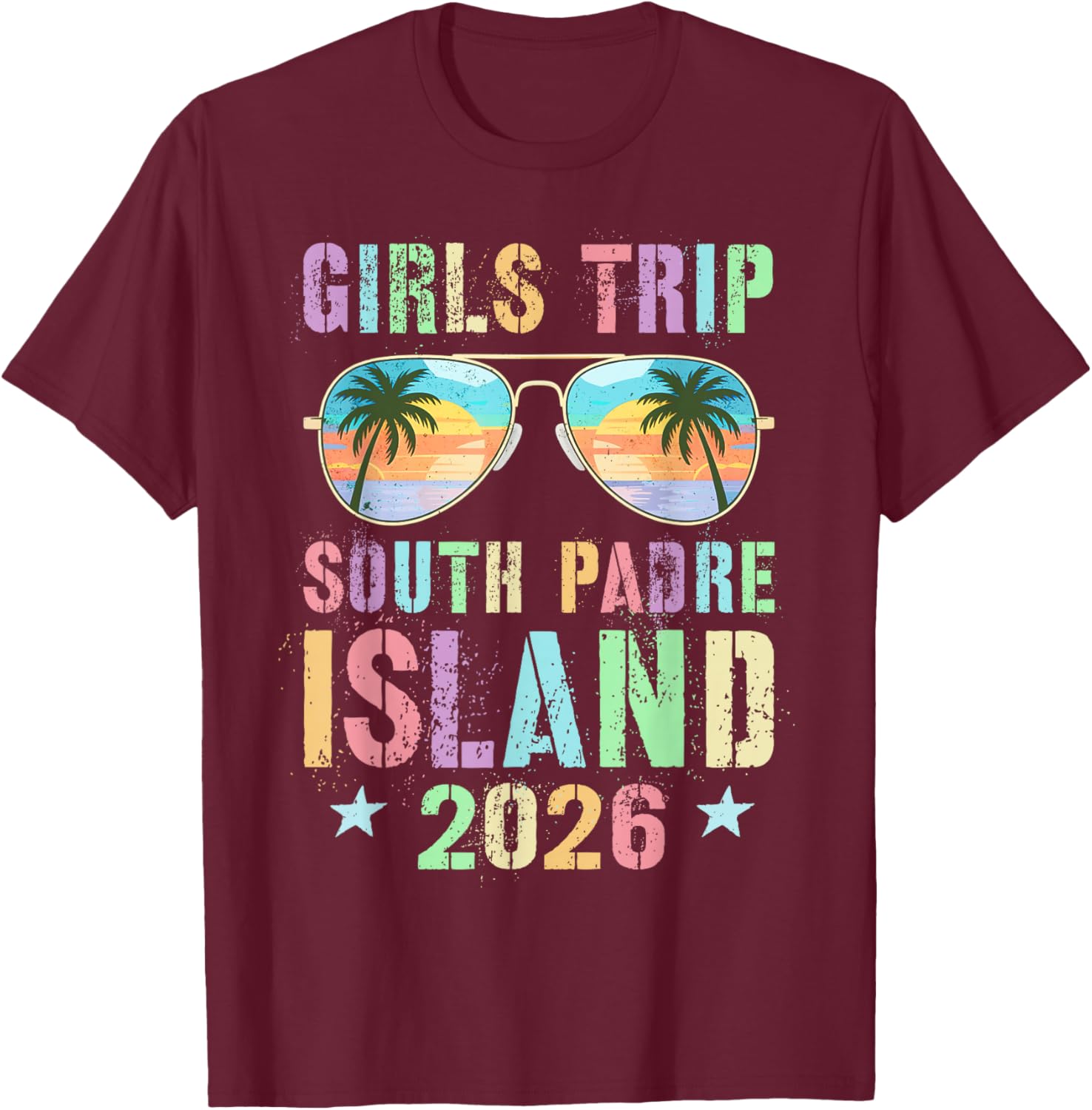 Vintage Girls Trip South Padre Island 2026 Travel Holiday T-Shirt - T-Shirt | Maroon