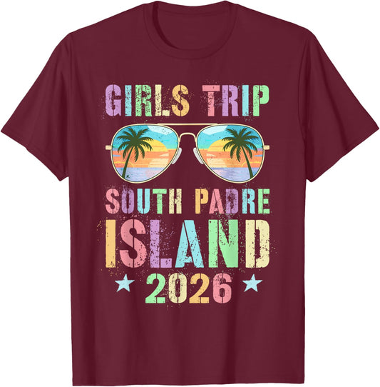 Vintage Girls Trip South Padre Island 2026 Travel Holiday T-Shirt - T-Shirt | Maroon