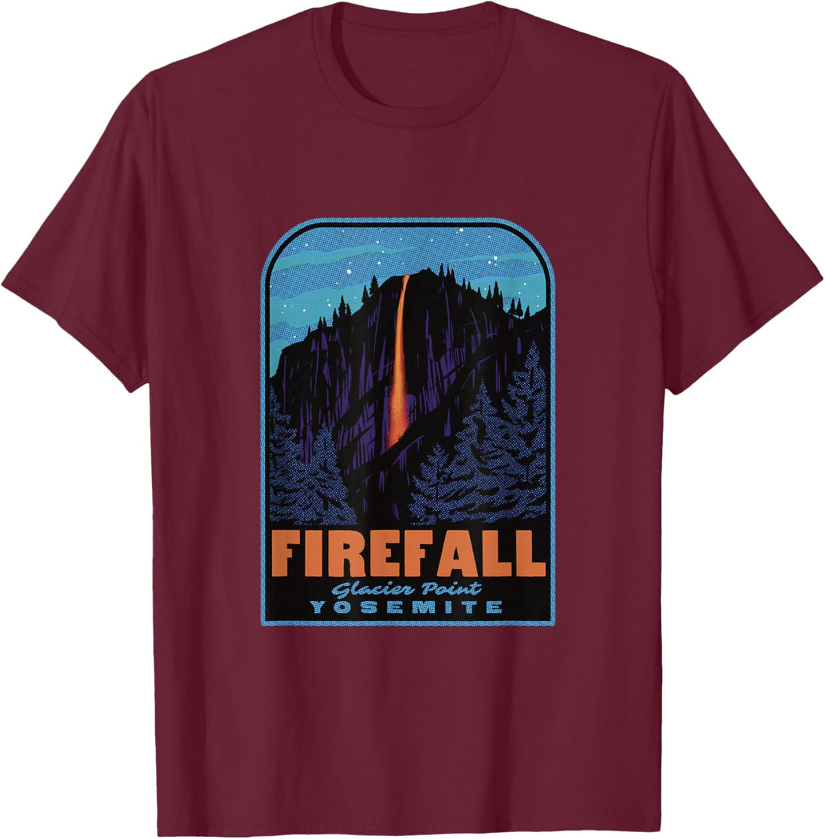 Historic Yosemite Firefall Glacier Point T-Shirt - T-Shirt | Maroon