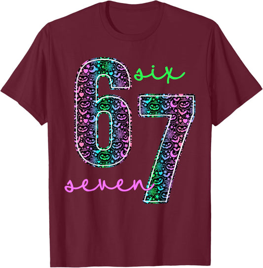 Six Seven Meme 6 7 Halloween Costume Couple Men Women T-Shirt - T-Shirt | Maroon