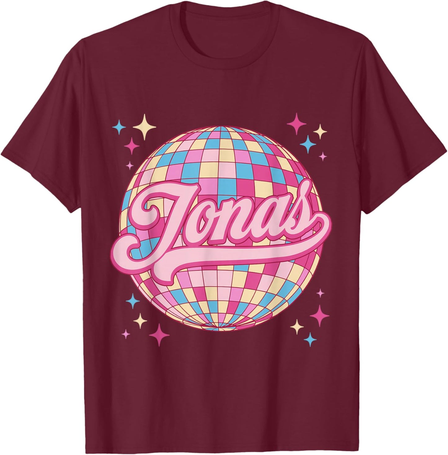 Retro Jonas First Name Personalized Disco 80s Birthday T-Shirt - T-Shirt | Maroon