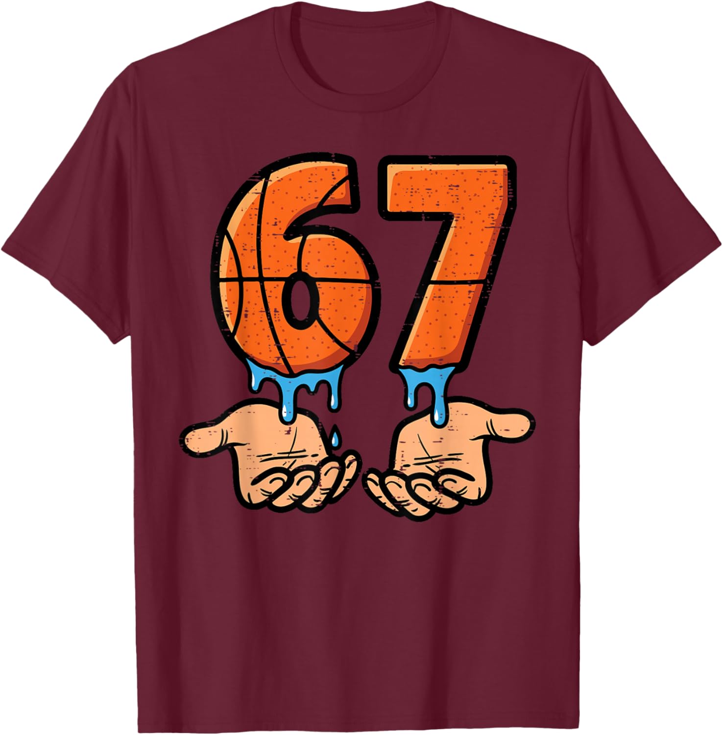 6 7 Meme Basketball Drip Funny 67 Six Seven Kids Boys Youth T-Shirt - T-Shirt | Maroon