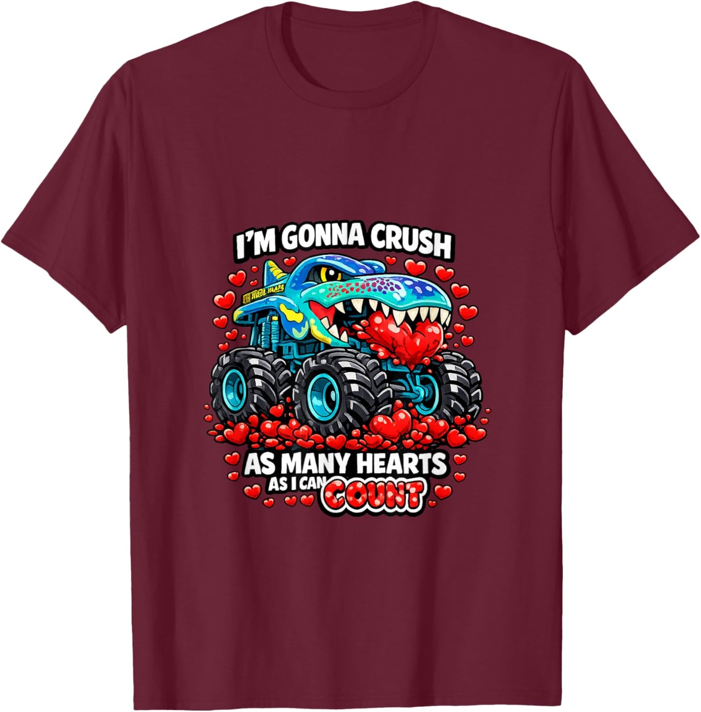 Monster Truck Toddler Valentines T-Shirt - T-Shirt | Maroon