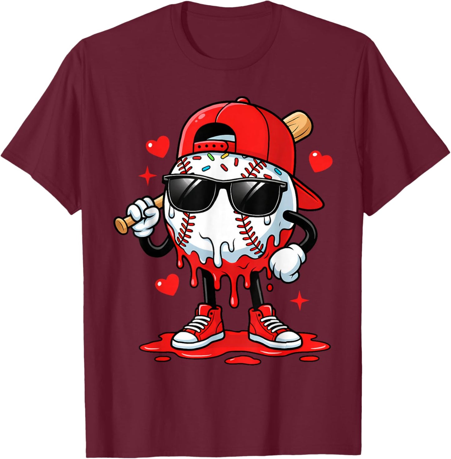 Baseball Drip Icecream Apparel Youth Boy Valentine T-Shirt - T-Shirt | Maroon