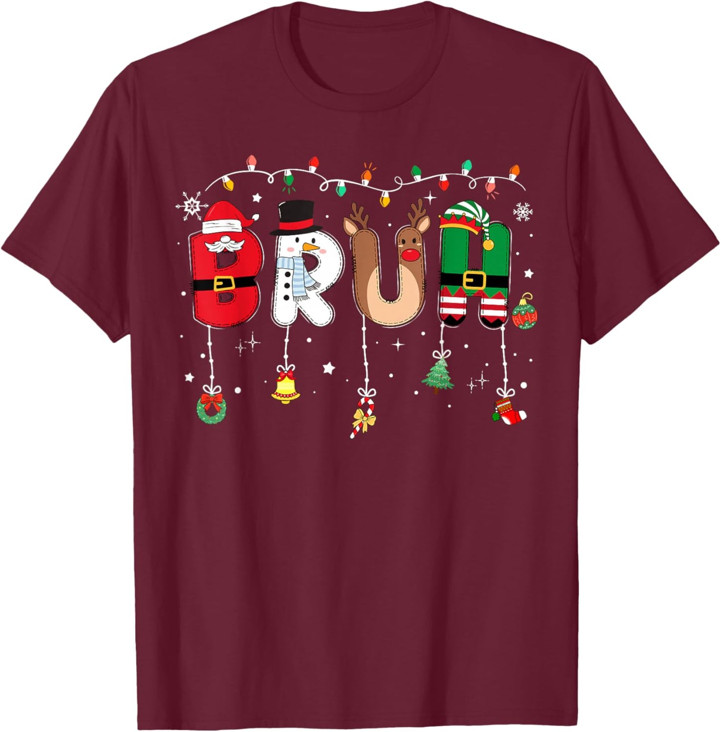 Bruh Funny Christmas Teens Boys Kids Xmas Pajamas T-Shirt - T-Shirt | Maroon