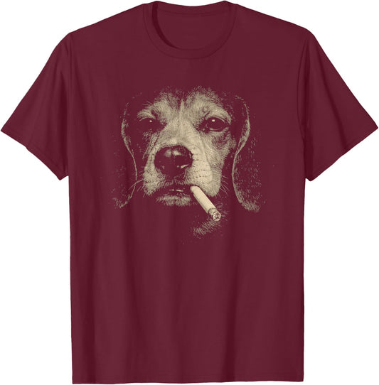 Dog Smoking Cigarette Funny Beagle Meme T-Shirt - T-Shirt | Maroon