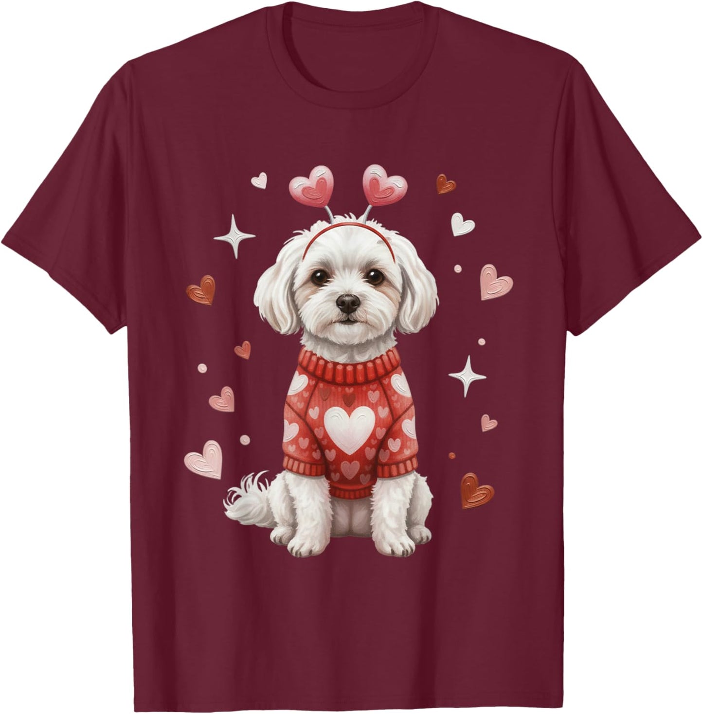 Cute Maltese Valentine Heart Valentines Day T-Shirt - T-Shirt | Maroon