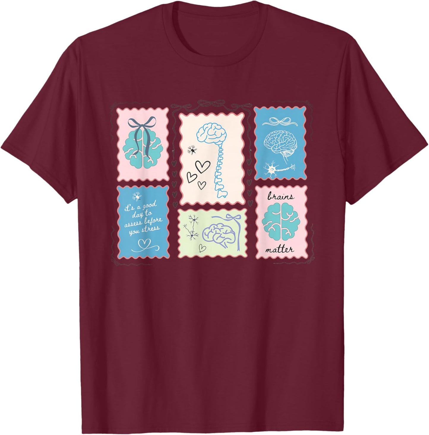 Neuroscience Forensic Science Coquette Bow Neurology Anatomy T-Shirt - T-Shirt | Maroon