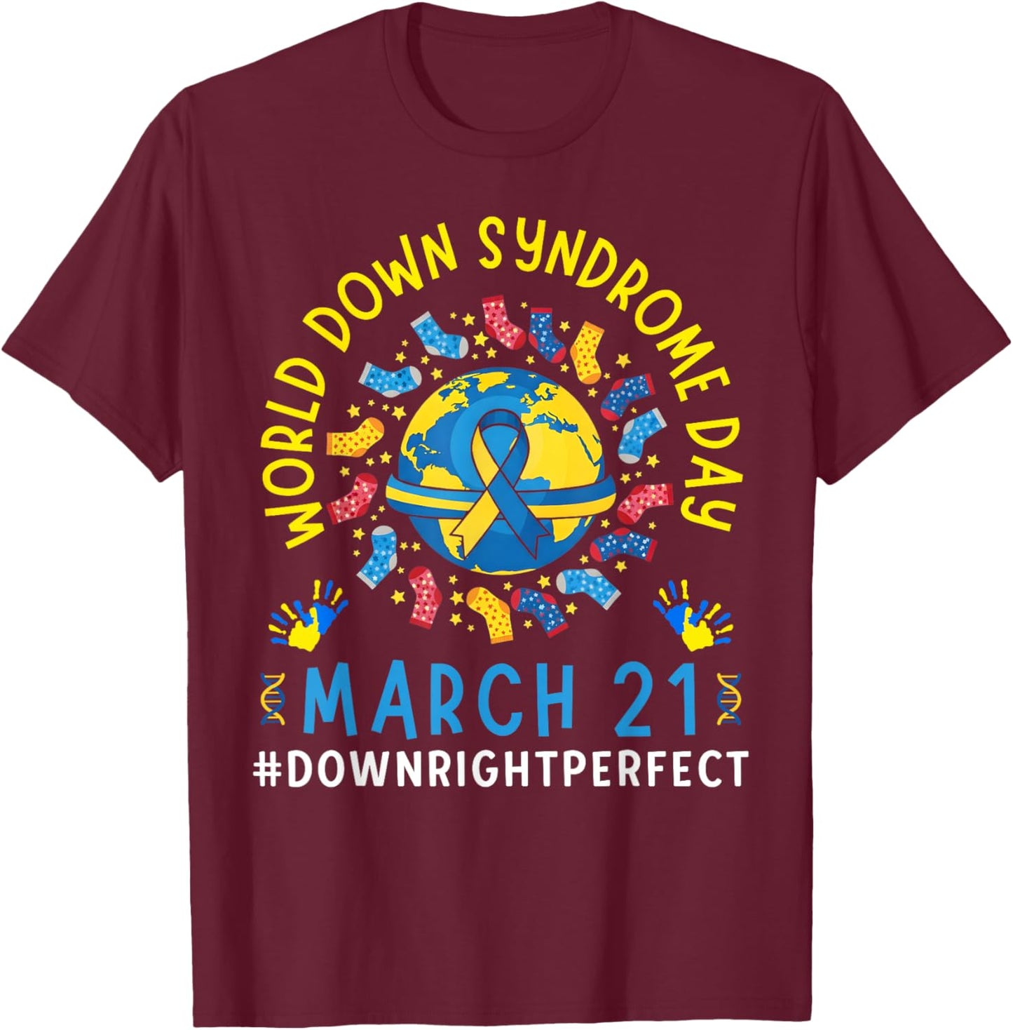 Funny Ribbon World Down Syndrome Day Awareness Support Kids T-Shirt - T-Shirt | Maroon