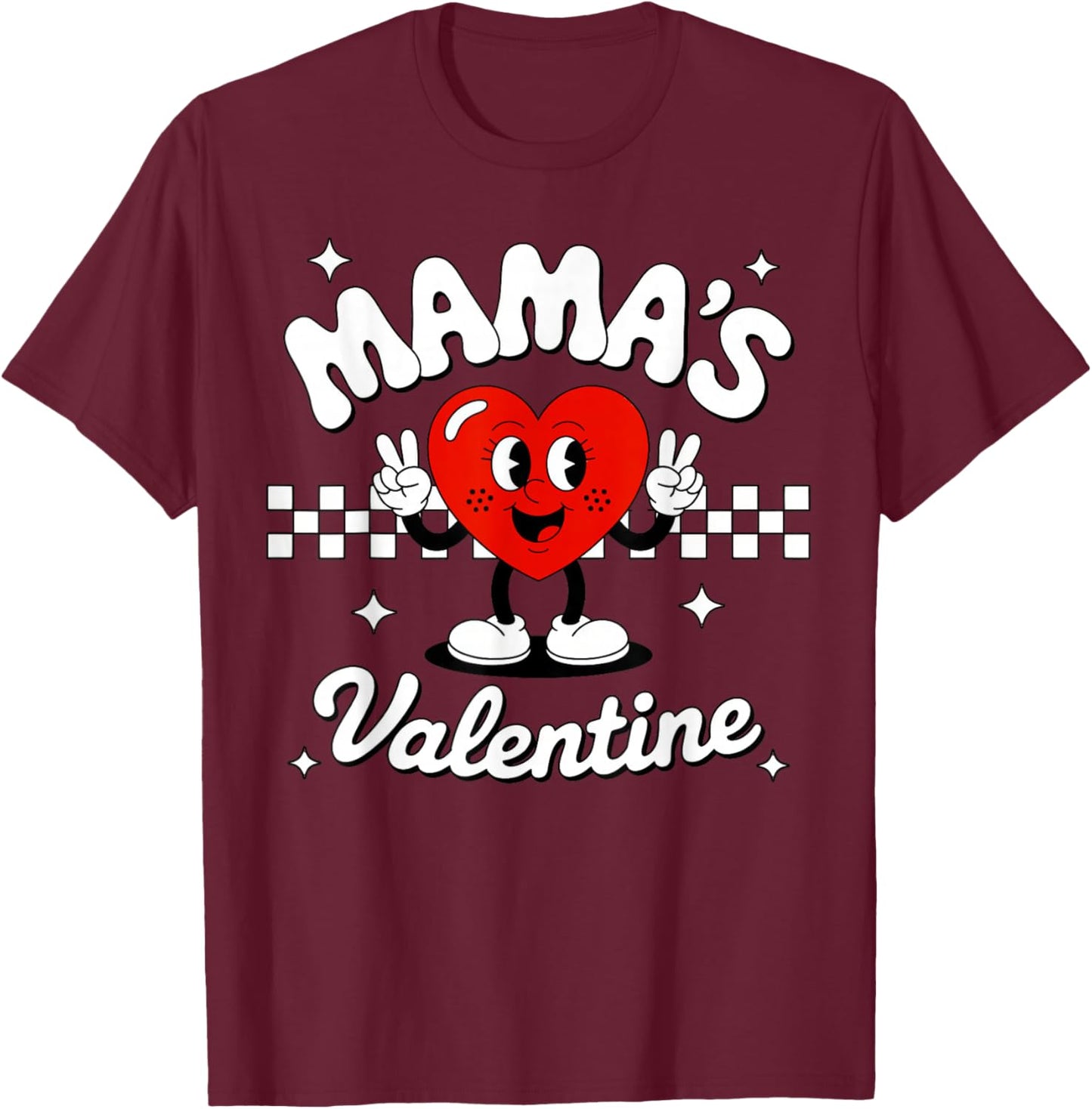 Mama's Valentine Heart Funny Valentines Day T-Shirt - T-Shirt | Maroon