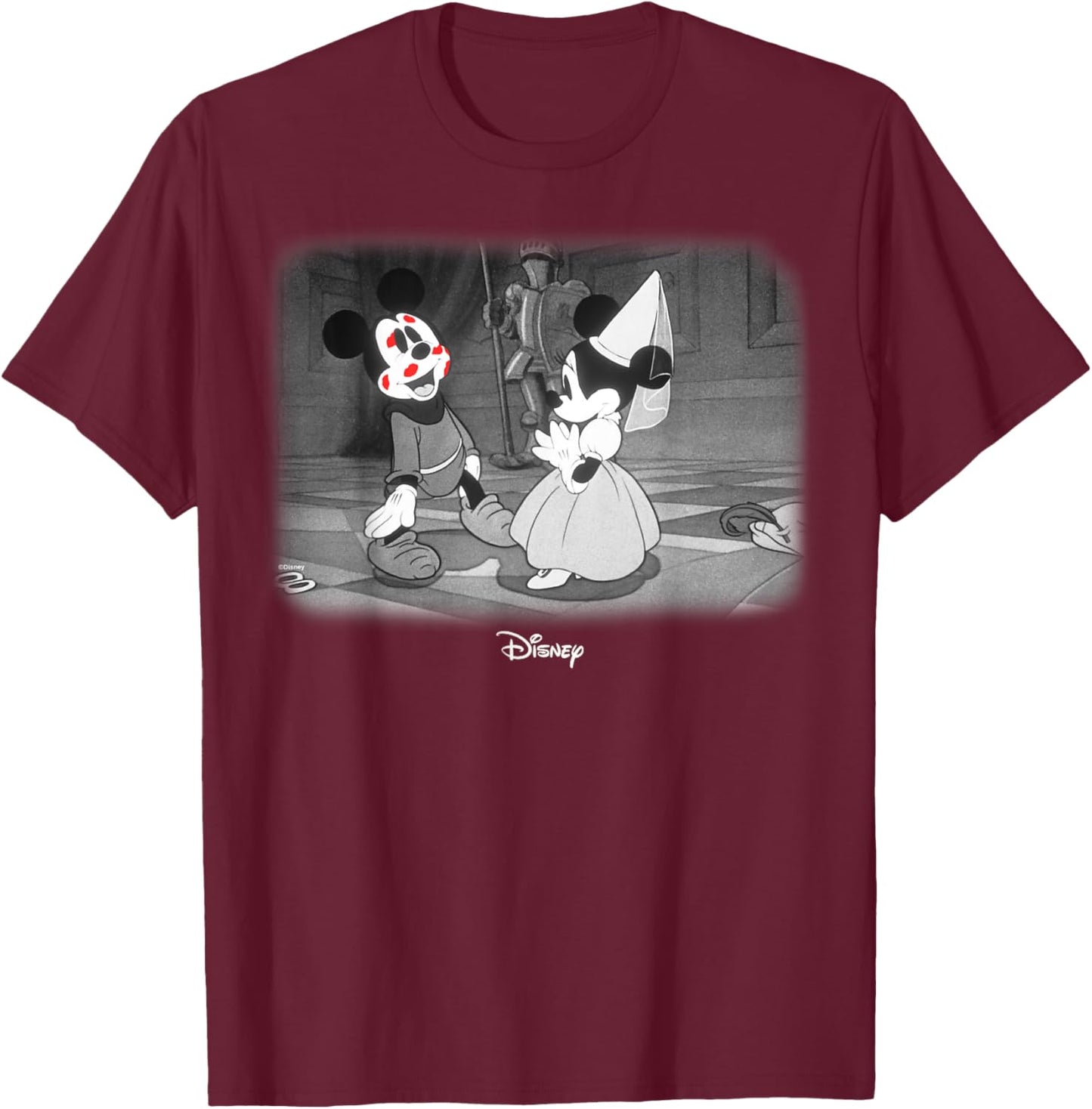 Disney Mickey and Friends Classic Cartoon Kiss Scene T-Shirt - T-Shirt | Maroon