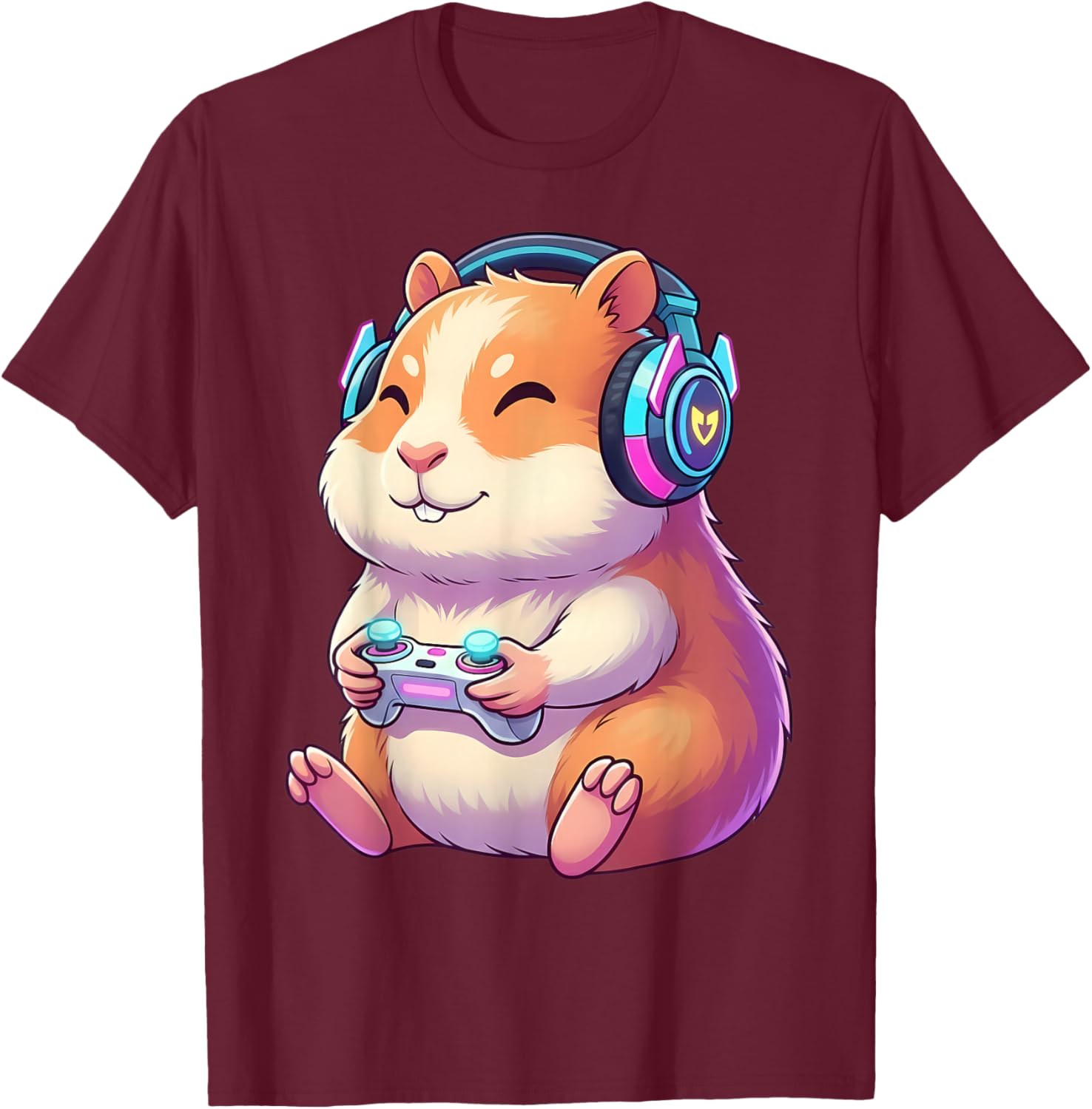 Funny Cute Hamster Gamer Adorable Video Game Animal Design T-Shirt - T-Shirt | Maroon
