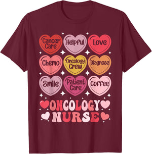 Oncology Nurse Valentine Day Cancer Nurse Conversation Heart T-Shirt - T-Shirt | Maroon