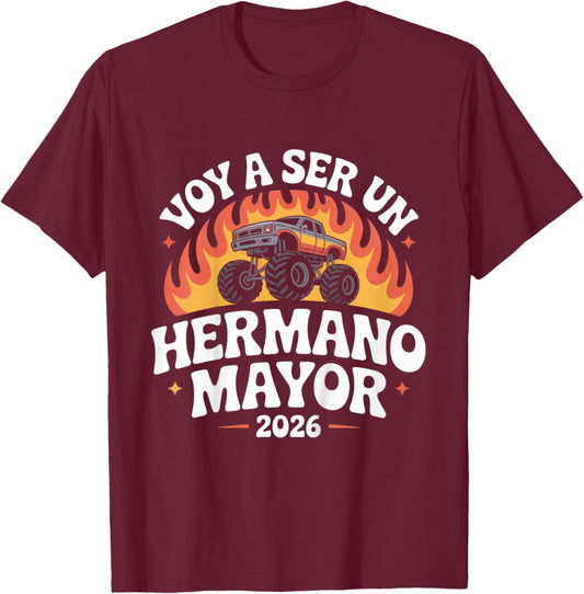 Kids Hermano Mayor 2026 Promoted to Big Brother Spanish Groovy T-Shirt - T-Shirt | Maroon