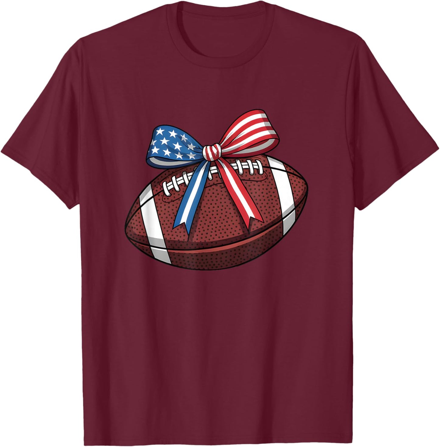 Football Bow Patriotic Women Football Coquette T-Shirt - T-Shirt | Maroon