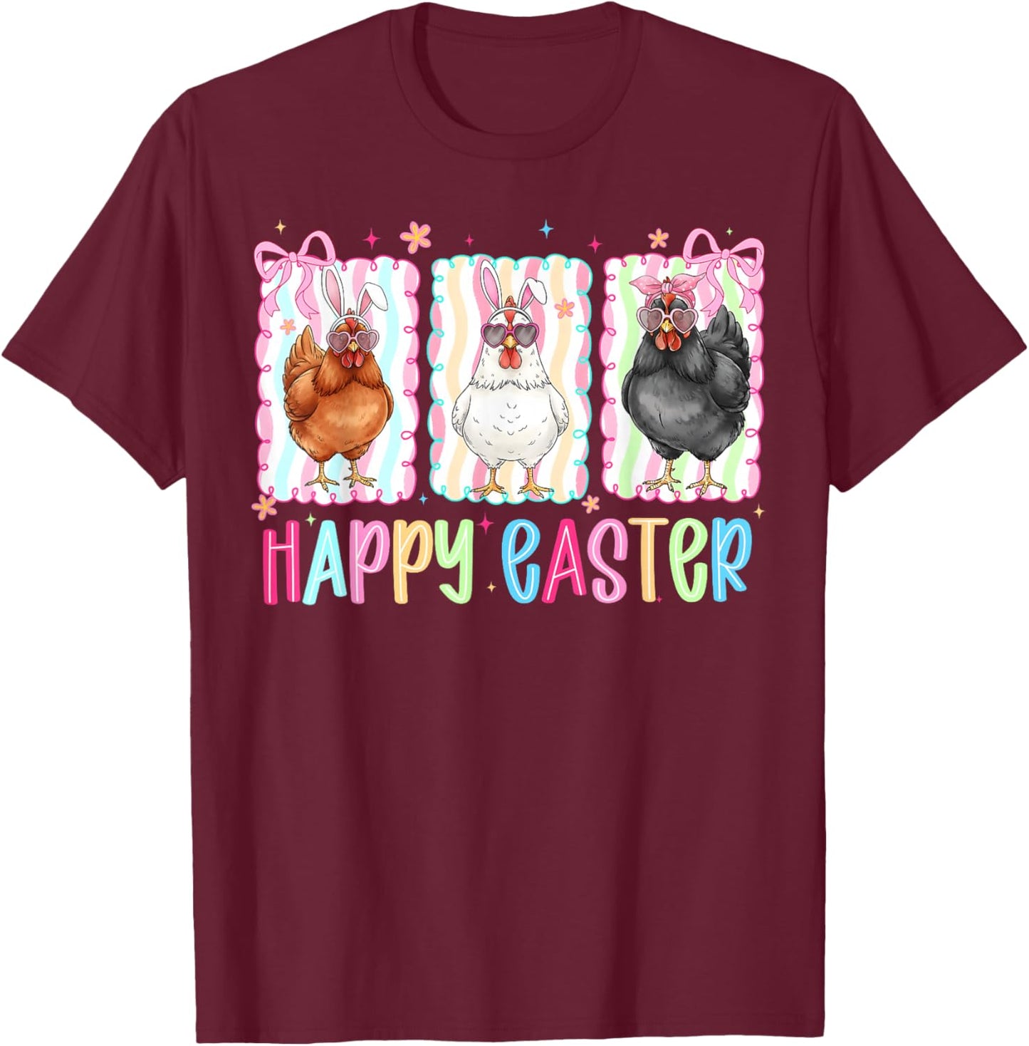 Preppy Happy Easter Chicken Coquette Bow Cute Farmer Girly T-Shirt - T-Shirt | Maroon