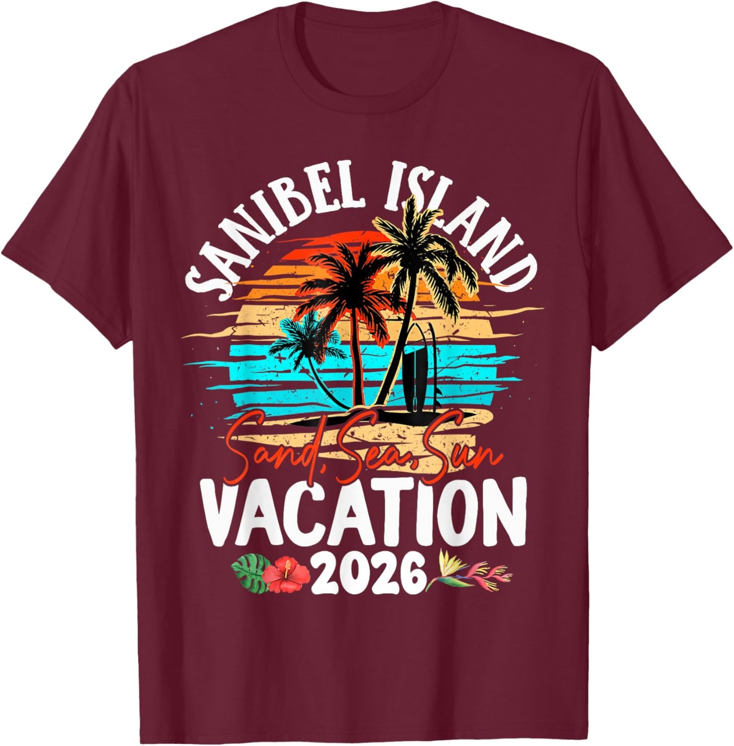 Sanibel Island Florida 2026 Vacation Matching Family Group T-Shirt - T-Shirt | Maroon