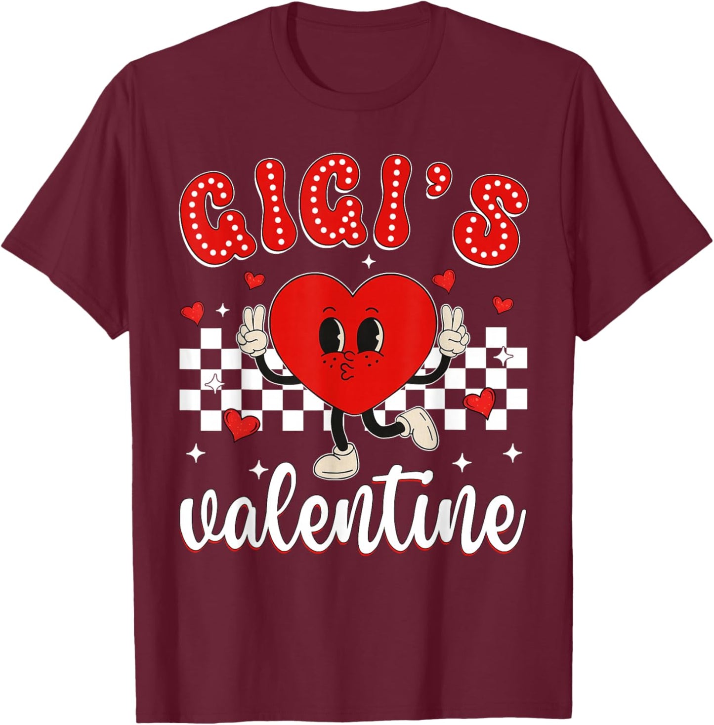 Gigi's Valentine Heart Cute Kids Retro Groovy Boy Girl T-Shirt - T-Shirt | Maroon