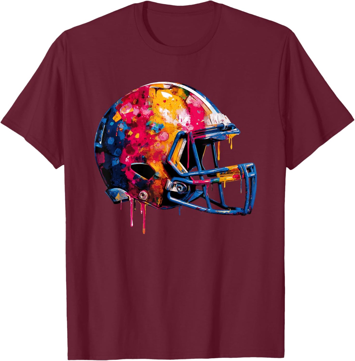Football Helmet Drip Game Day Graphic T-Shirt - T-Shirt | Maroon