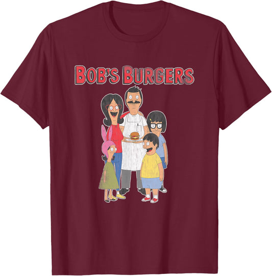 Bob's Burgers Retro Cartoon Family T-Shirt - T-Shirt | Maroon