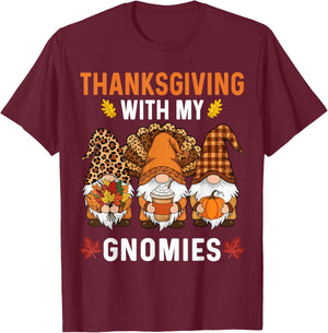 Thanksgiving Women Gnome Fall Leopard Turkey Men Girls Boys T-Shirt - T-Shirt | Maroon