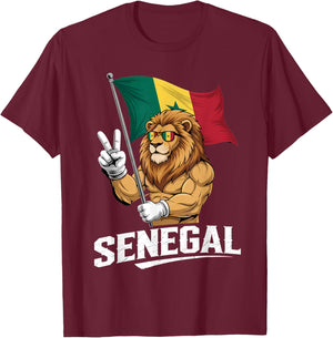 Senegal Roots Lion Senegalese Flag T-Shirt - T-Shirt | Maroon