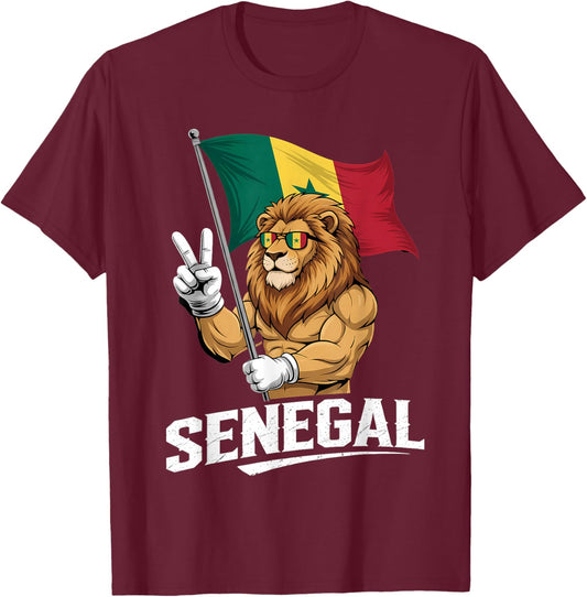 Senegal Roots Lion Senegalese Flag T-Shirt - T-Shirt | Maroon