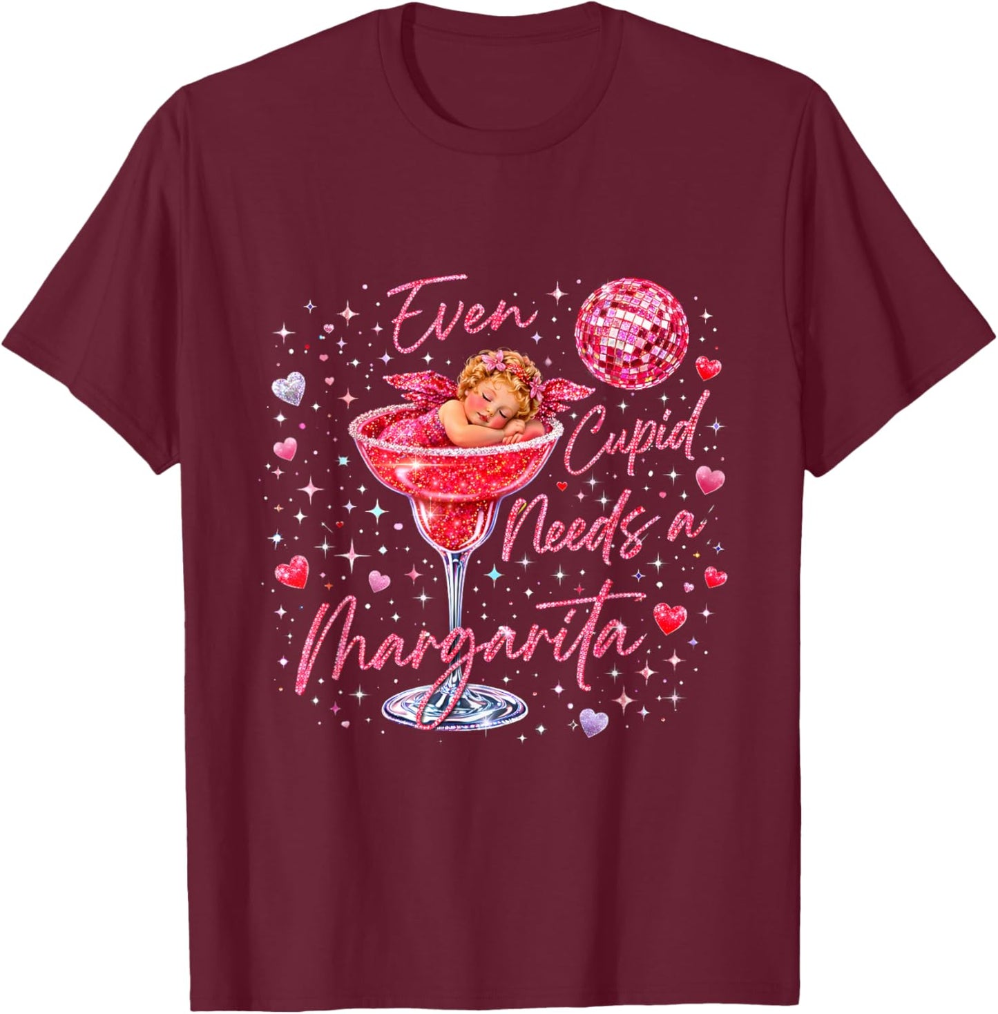 Valentine Romantic Even Cupid Need Margarita Retro Trendy T-Shirt - T-Shirt | Maroon