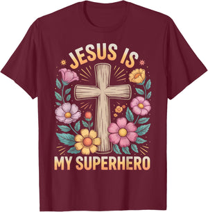 Jesus is My Superhero T-Shirt - T-Shirt | Maroon