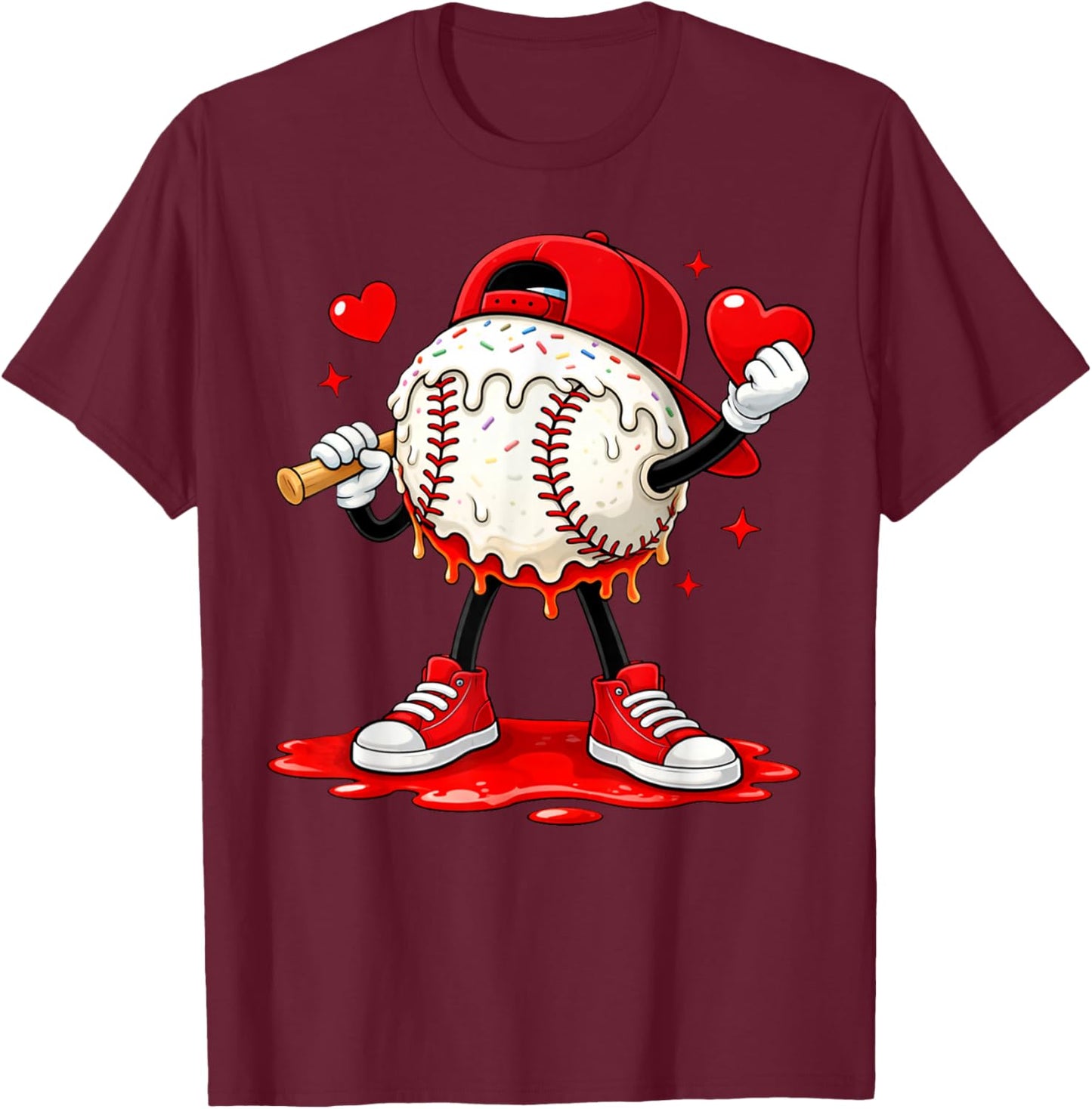 Kids Valentine Baseball Boys Valentines Day T-Shirt - T-Shirt | Maroon
