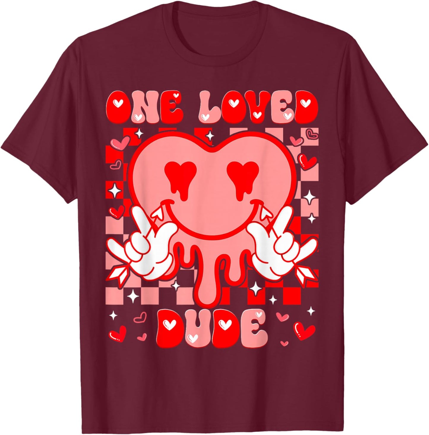 One Love Dude Heart Dripping Peace Sign Valentine Men Boy T-Shirt - T-Shirt | Maroon