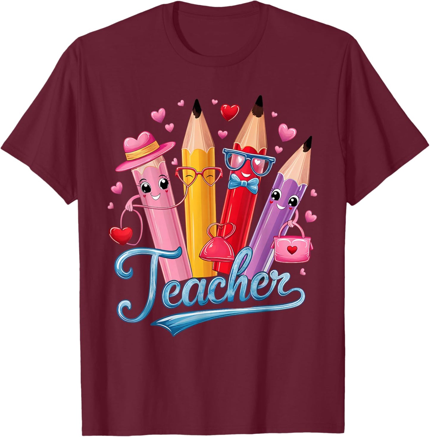 Funny Teacher Valentine Art Classroom Love Theme T-Shirt - T-Shirt | Maroon