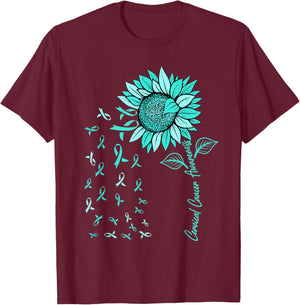Sunflower Cervical Cancer Awareness Ribbon Teal Support T-Shirt - T-Shirt | Maroon