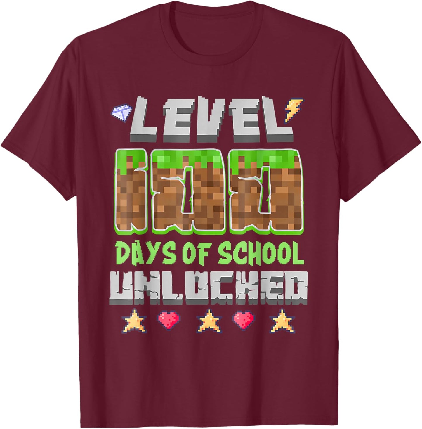 Level 100 Days of School Unlocked Gaming Pixel 100th Day T-Shirt - T-Shirt | Maroon