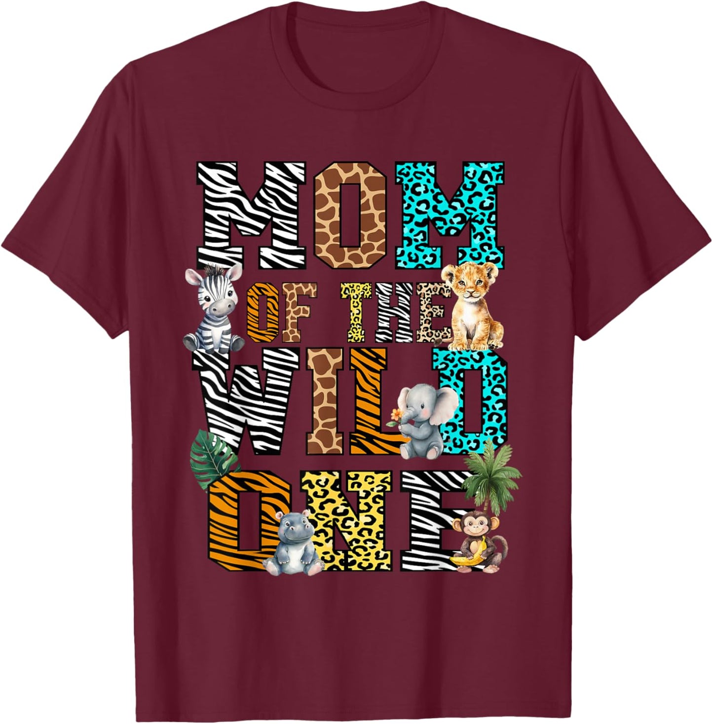 Mom of the Wild One 1st Birthday Jungle Matching Safari Kids T-Shirt - T-Shirt | Maroon
