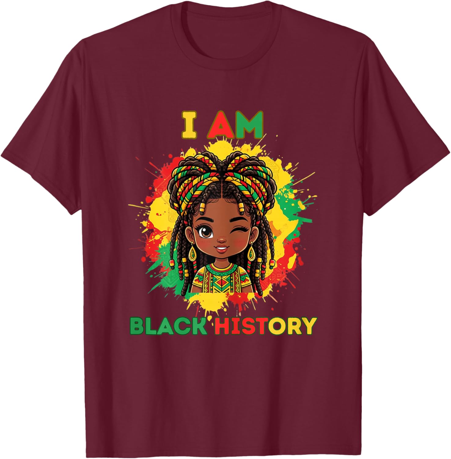I Am Black History Cute Afro Girl Black History Month T-Shirt - T-Shirt | Maroon
