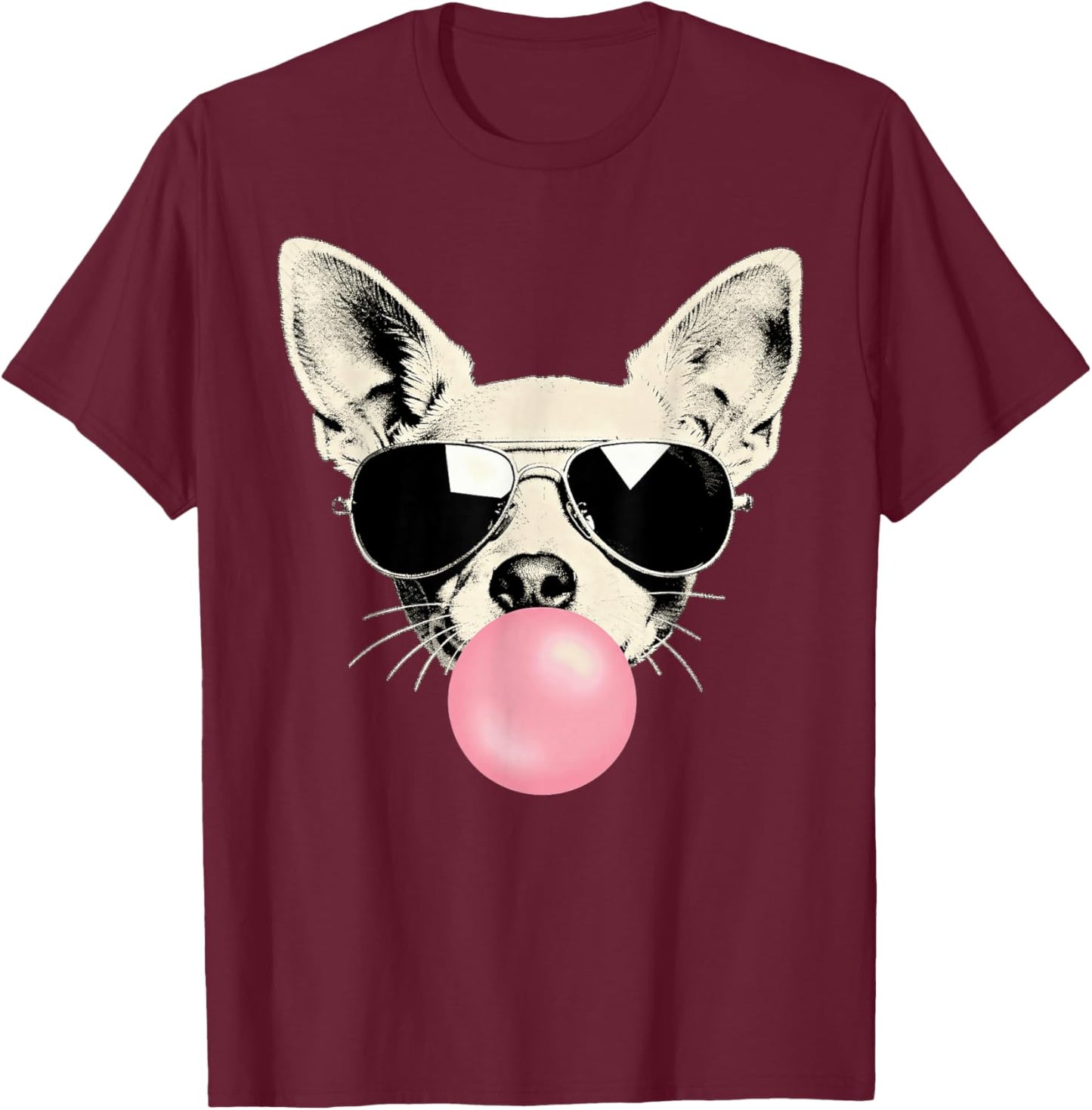 Funny Chihuahua Bubblegum Sunglasses Dog Meme T-Shirt - T-Shirt | Maroon