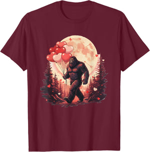 Funny Bigfoot Valentines Day Sasquatch Love Hearts Boys T-Shirt - T-Shirt | Maroon