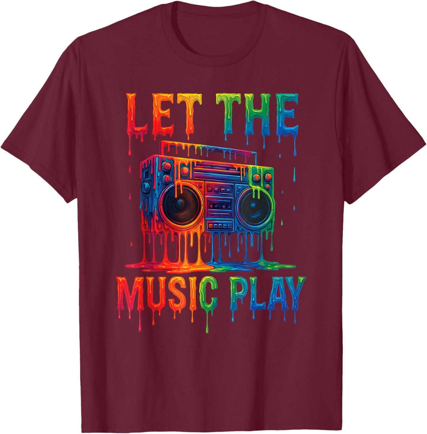 Freestyle Music Let The Music Play Retro Drip Boombox Color T-Shirt - T-Shirt | Maroon