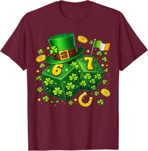 St Patricks Day Six Seven 6 7 Dice 67 Meme Irish Men Boy Kid T-Shirt - T-Shirt | Maroon