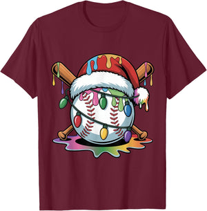 Christmas Baseball Ice Cream Dripping Santa Baseball Drip T-Shirt - T-Shirt | Maroon