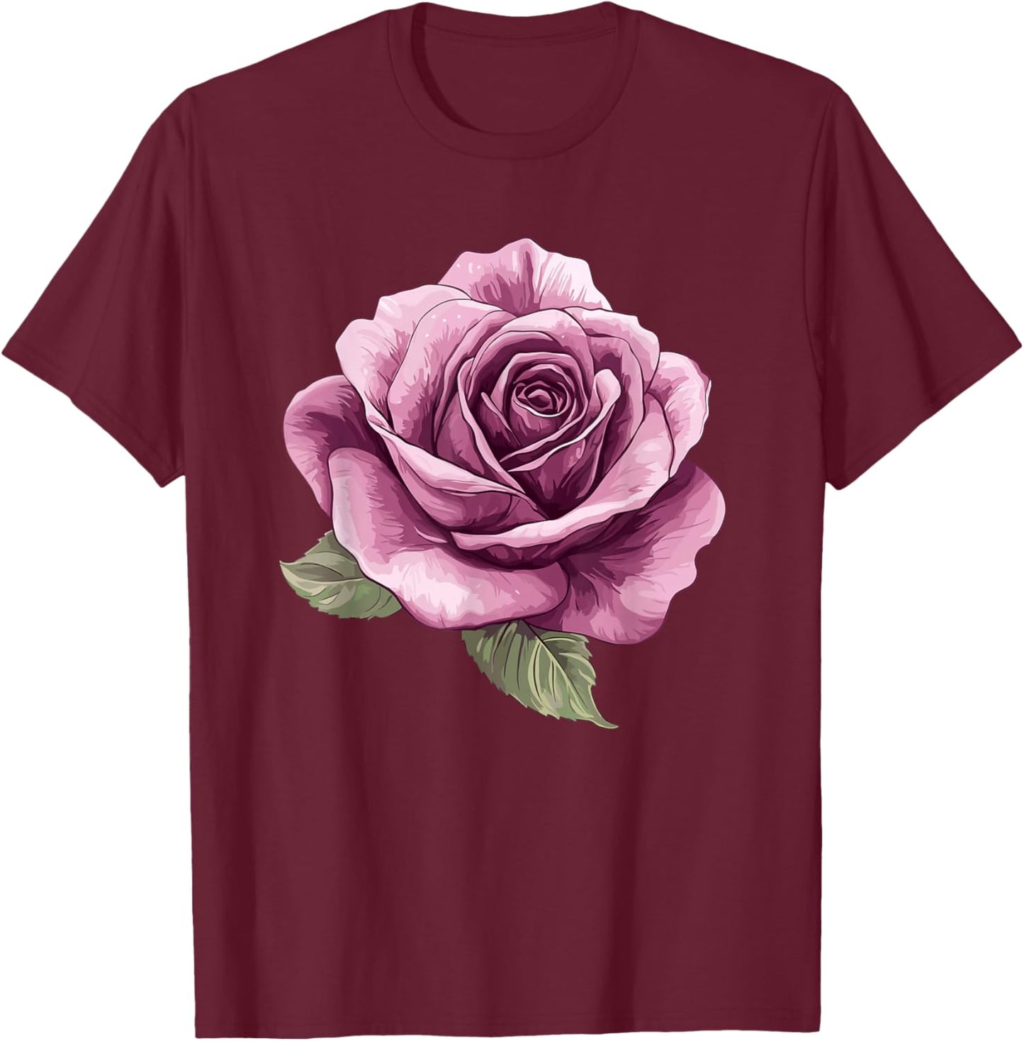 Vintage Pink Rose Flower Romantic Botanical Art T-Shirt - T-Shirt | Maroon