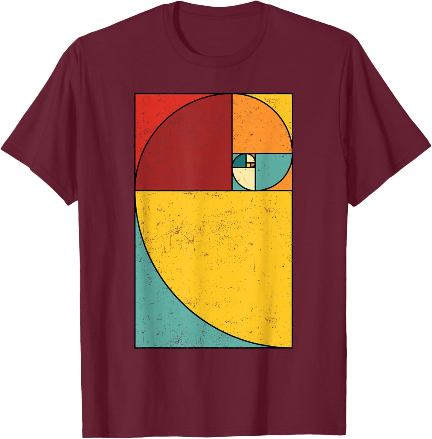 Fibonacci Spiral Geometry Art T-Shirt - T-Shirt | Maroon