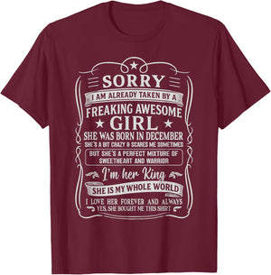 I Am Already Taken by Freaking Awesome Girl Born in December T-Shirt - T-Shirt | Maroon